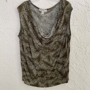 Michael Kors Tank Top Women XL Brown White Tie Dye Cowl Neck Sleeveless Rayon
